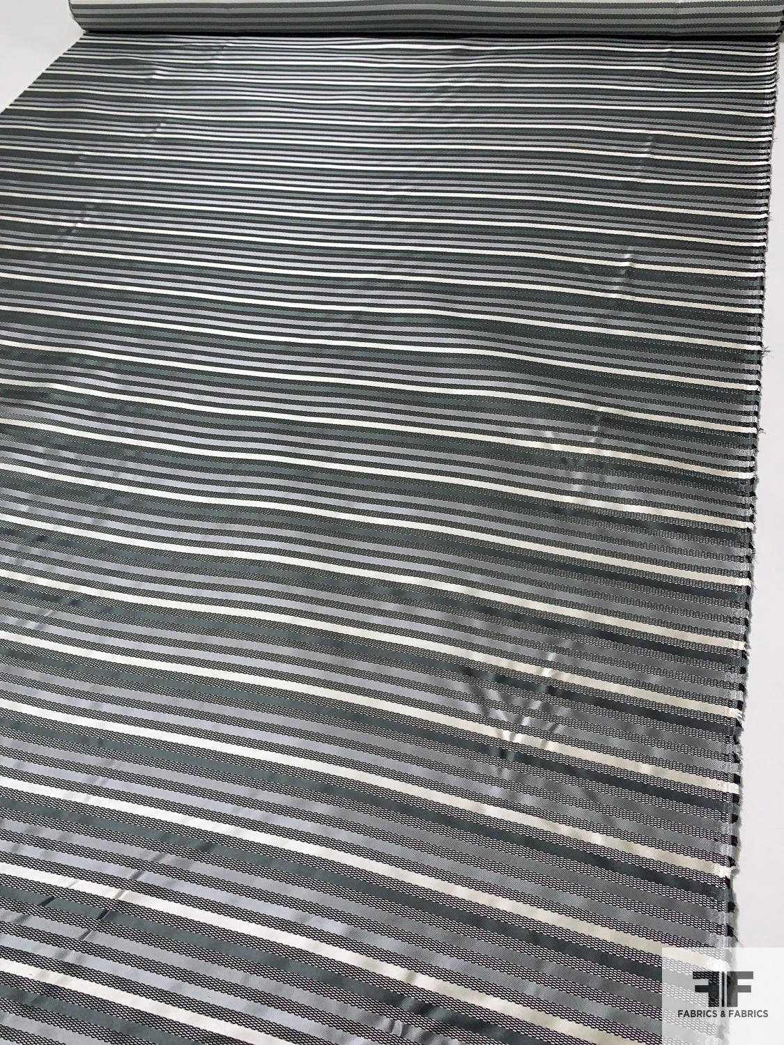 Horizontal Striped Silk Necktie Jacquard Brocade - Greys / Black / White 9 Horizontal Striped Silk Necktie Jacquard Brocade - Greys / Black / White - Image 7