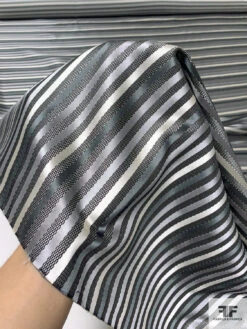 Horizontal Striped Silk Necktie Jacquard Brocade - Greys / Black / White 17 Horizontal Striped Silk Necktie Jacquard Brocade - Greys / Black / White -Fabrics And Fabrics Store 16058 8