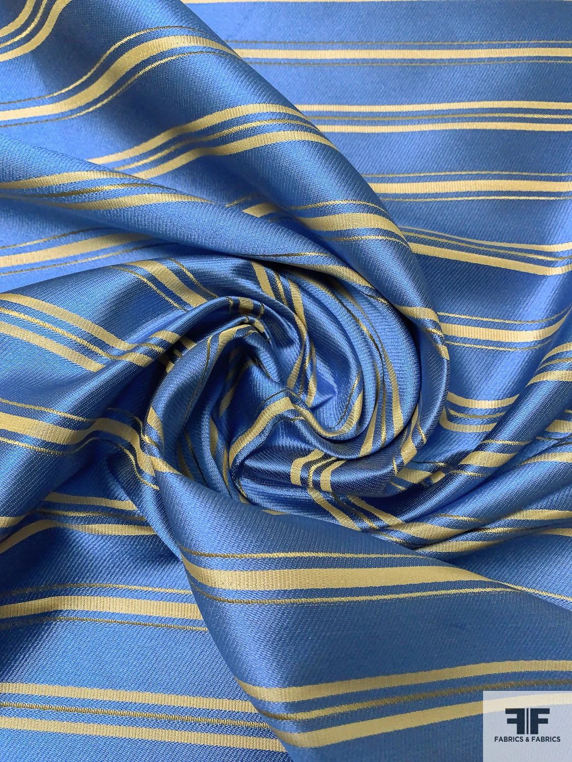 Horizontal Striped Silk Necktie Jacquard Brocade - Blue / Golden Tan 4 Horizontal Striped Silk Necktie Jacquard Brocade - Blue / Golden Tan - Image 2