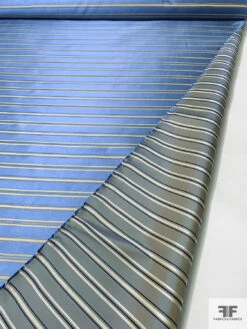 Horizontal Striped Silk Necktie Jacquard Brocade - Blue / Golden Tan