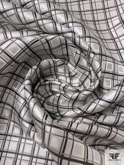 Fine Plaid Silk Necktie Jacquard Brocade - Silvery-Grey / Grey / Black 13 Fine Plaid Silk Necktie Jacquard Brocade - Silvery-Grey / Grey / Black -Fabrics And Fabrics Store 16060 1