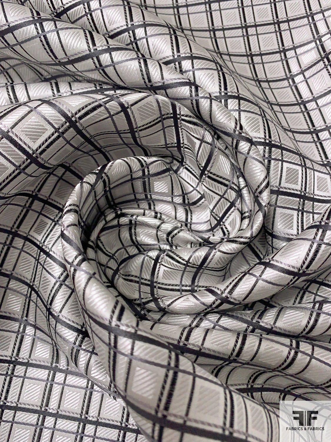 Fine Plaid Silk Necktie Jacquard Brocade - Silvery-Grey / Grey / Black 5 Fine Plaid Silk Necktie Jacquard Brocade - Silvery-Grey / Grey / Black - Image 3