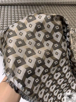 Squares On Squares Silk Necktie Jacquard Brocade - Olive-Gold / Black / White 16 Squares On Squares Silk Necktie Jacquard Brocade - Olive-Gold / Black / White -Fabrics And Fabrics Store 16068 7