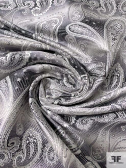 Paisley Silk Necktie Jacquard Brocade - Grey / Black / White 12 Paisley Silk Necktie Jacquard Brocade - Grey / Black / White -Fabrics And Fabrics Store 16074 2