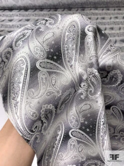 Paisley Silk Necktie Jacquard Brocade - Grey / Black / White 17 Paisley Silk Necktie Jacquard Brocade - Grey / Black / White -Fabrics And Fabrics Store 16074 8