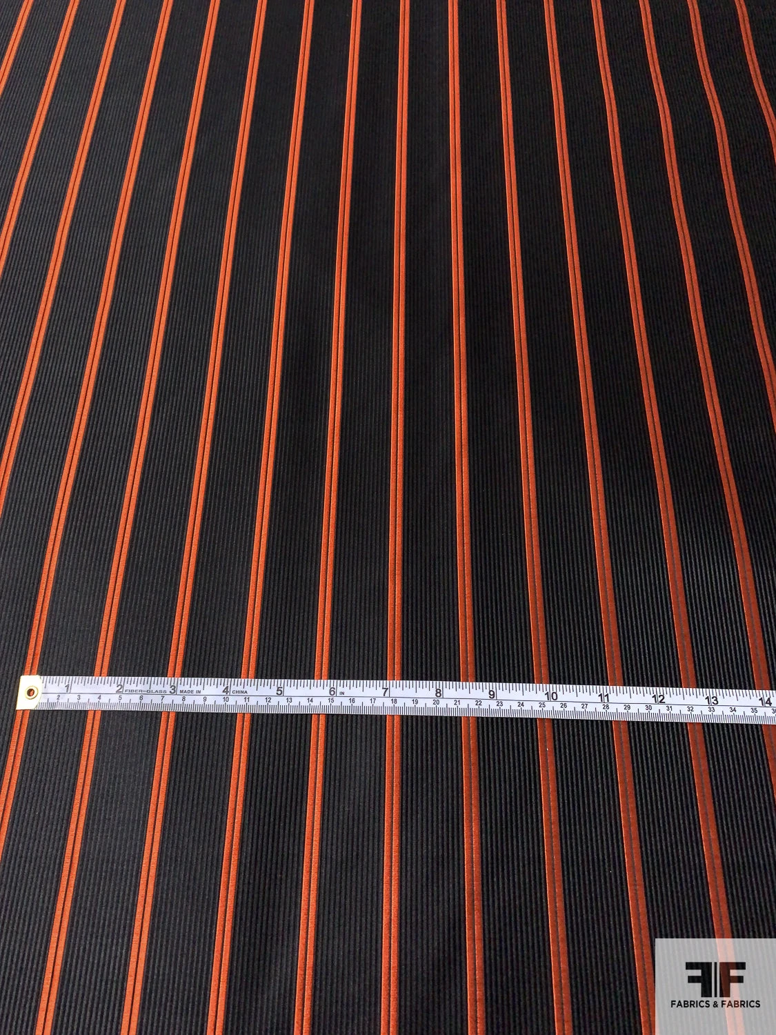 Vertical Striped Silk Necktie Jacquard Brocade - Orange / Black 7 Vertical Striped Silk Necktie Jacquard Brocade - Orange / Black - Image 5