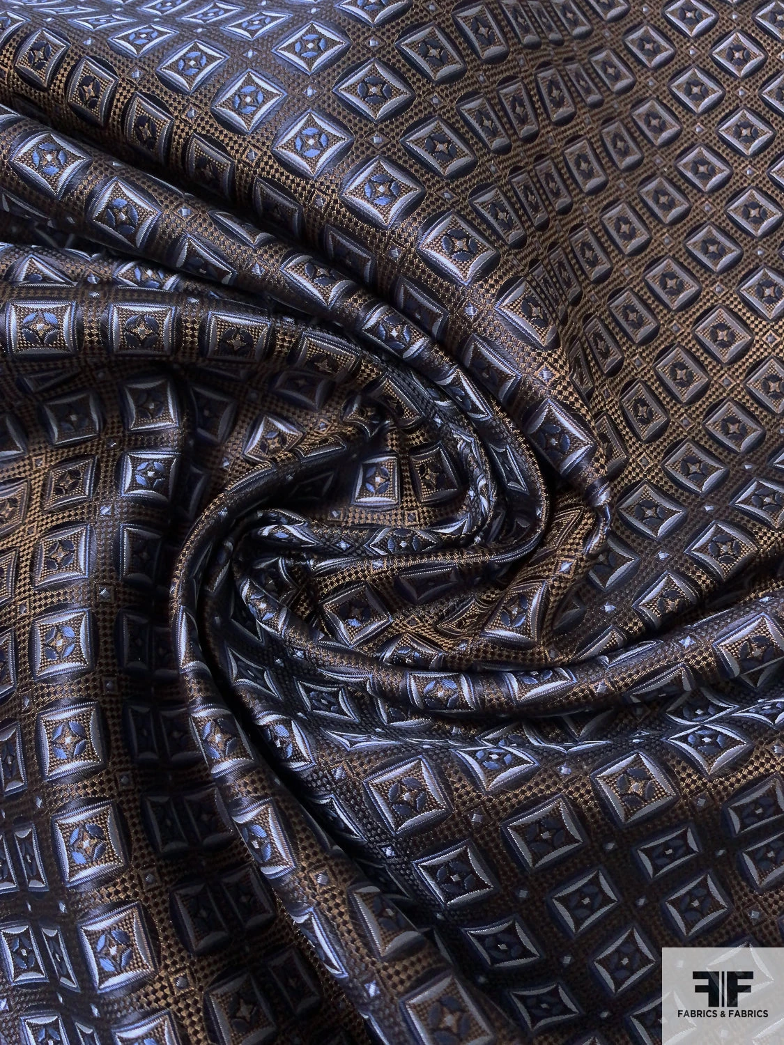 Geometric Silk Necktie Jacquard Brocade - Brown / Navy / Sky Blue 5 Geometric Silk Necktie Jacquard Brocade - Brown / Navy / Sky Blue - Image 3