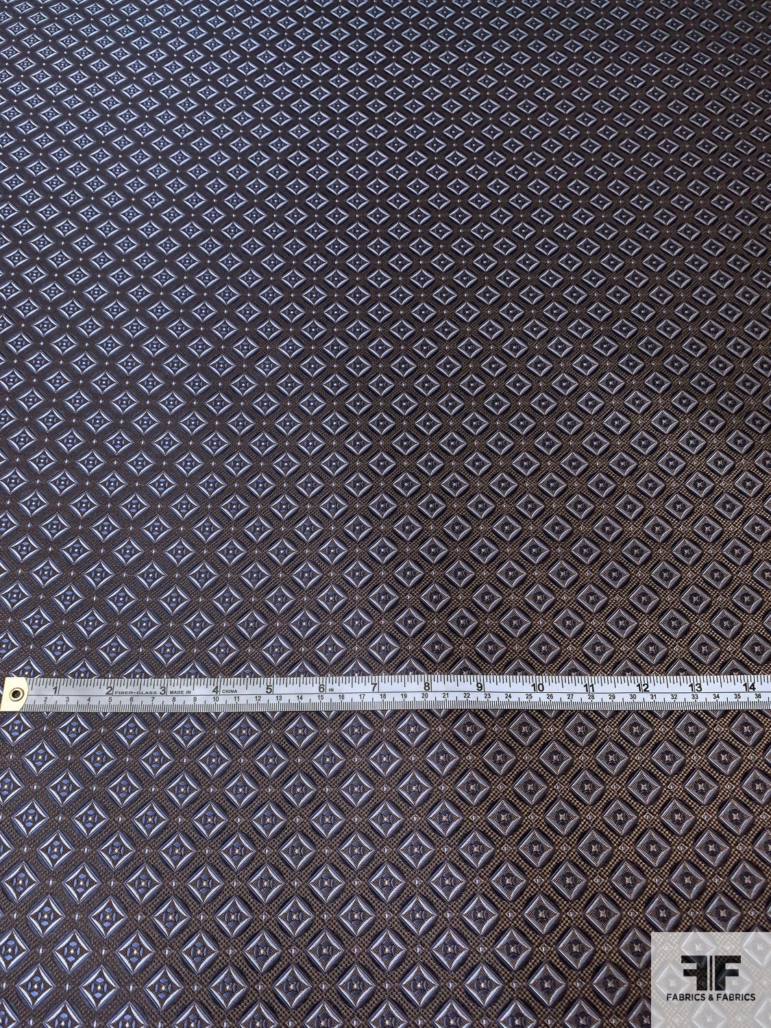 Geometric Silk Necktie Jacquard Brocade - Brown / Navy / Sky Blue 7 Geometric Silk Necktie Jacquard Brocade - Brown / Navy / Sky Blue - Image 5