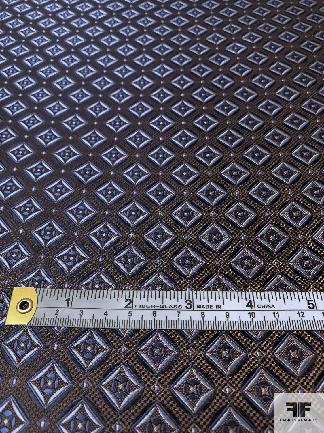 Geometric Silk Necktie Jacquard Brocade - Brown / Navy / Sky Blue 8 Geometric Silk Necktie Jacquard Brocade - Brown / Navy / Sky Blue - Image 6