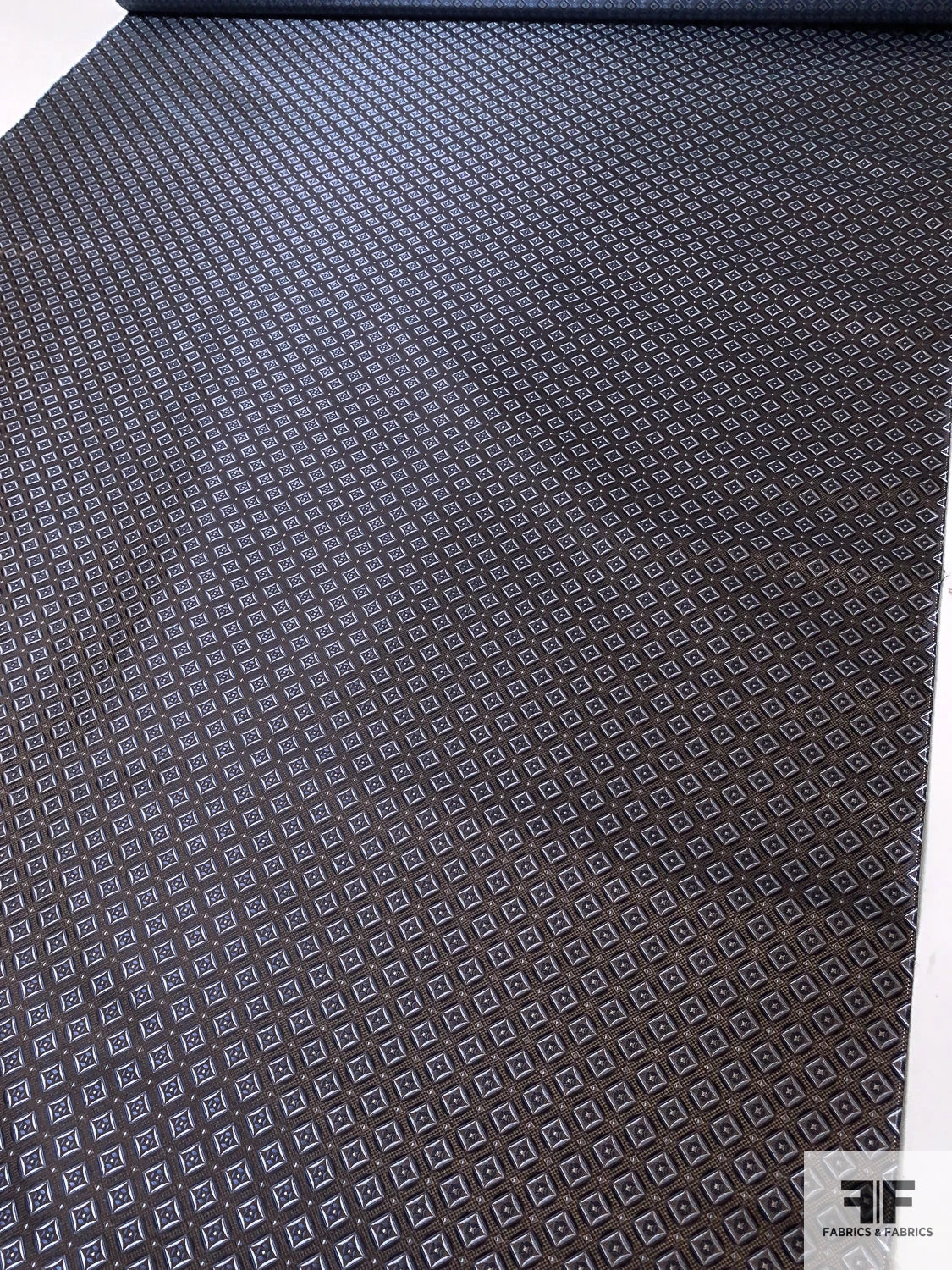 Geometric Silk Necktie Jacquard Brocade - Brown / Navy / Sky Blue 9 Geometric Silk Necktie Jacquard Brocade - Brown / Navy / Sky Blue - Image 7