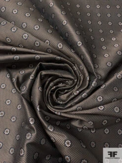 Small Floral Grid Silk Necktie Jacquard Brocade - Clay-Taupe / Black / Grey