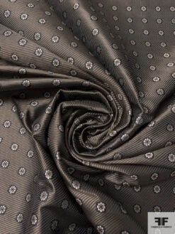 Small Floral Grid Silk Necktie Jacquard Brocade - Clay-Taupe / Black / Grey -Fabrics And Fabrics Store 16090 2