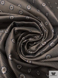 Small Floral Grid Silk Necktie Jacquard Brocade - Clay-Taupe / Black / Grey -Fabrics And Fabrics Store 16090 3