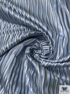 Wavy Striations Silk Necktie Jacquard Brocade - Dusty Blue / White / Grey