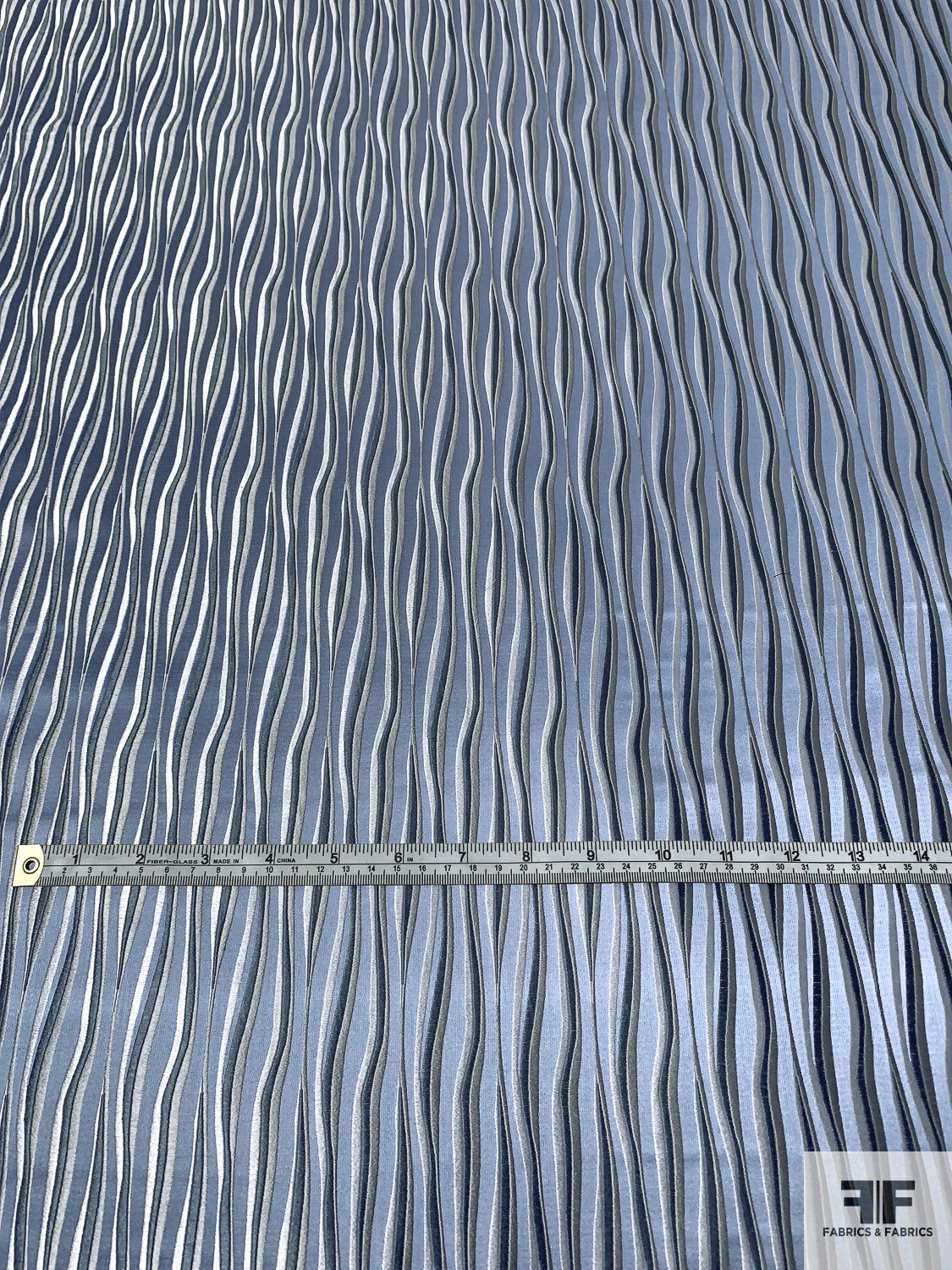 Wavy Striations Silk Necktie Jacquard Brocade - Dusty Blue / White / Grey 7 Wavy Striations Silk Necktie Jacquard Brocade - Dusty Blue / White / Grey - Image 5