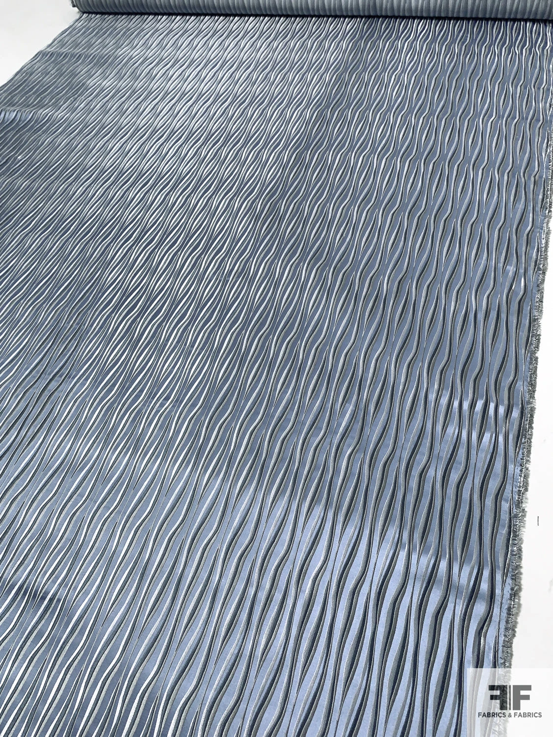 Wavy Striations Silk Necktie Jacquard Brocade - Dusty Blue / White / Grey 9 Wavy Striations Silk Necktie Jacquard Brocade - Dusty Blue / White / Grey - Image 7