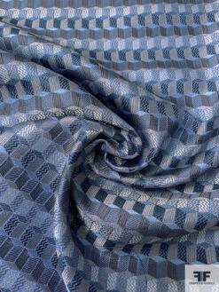 Cube Mosaic Silk Necktie Jacquard Brocade - Dusty Blues / Black / White / Grey 12 Cube Mosaic Silk Necktie Jacquard Brocade - Dusty Blues / Black / White / Grey -Fabrics And Fabrics Store 16094 2