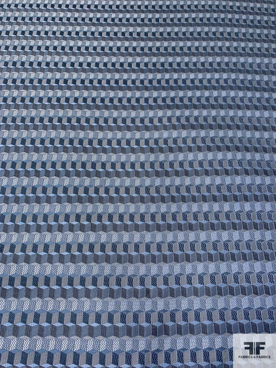 Cube Mosaic Silk Necktie Jacquard Brocade - Dusty Blues / Black / White / Grey 6 Cube Mosaic Silk Necktie Jacquard Brocade - Dusty Blues / Black / White / Grey - Image 4