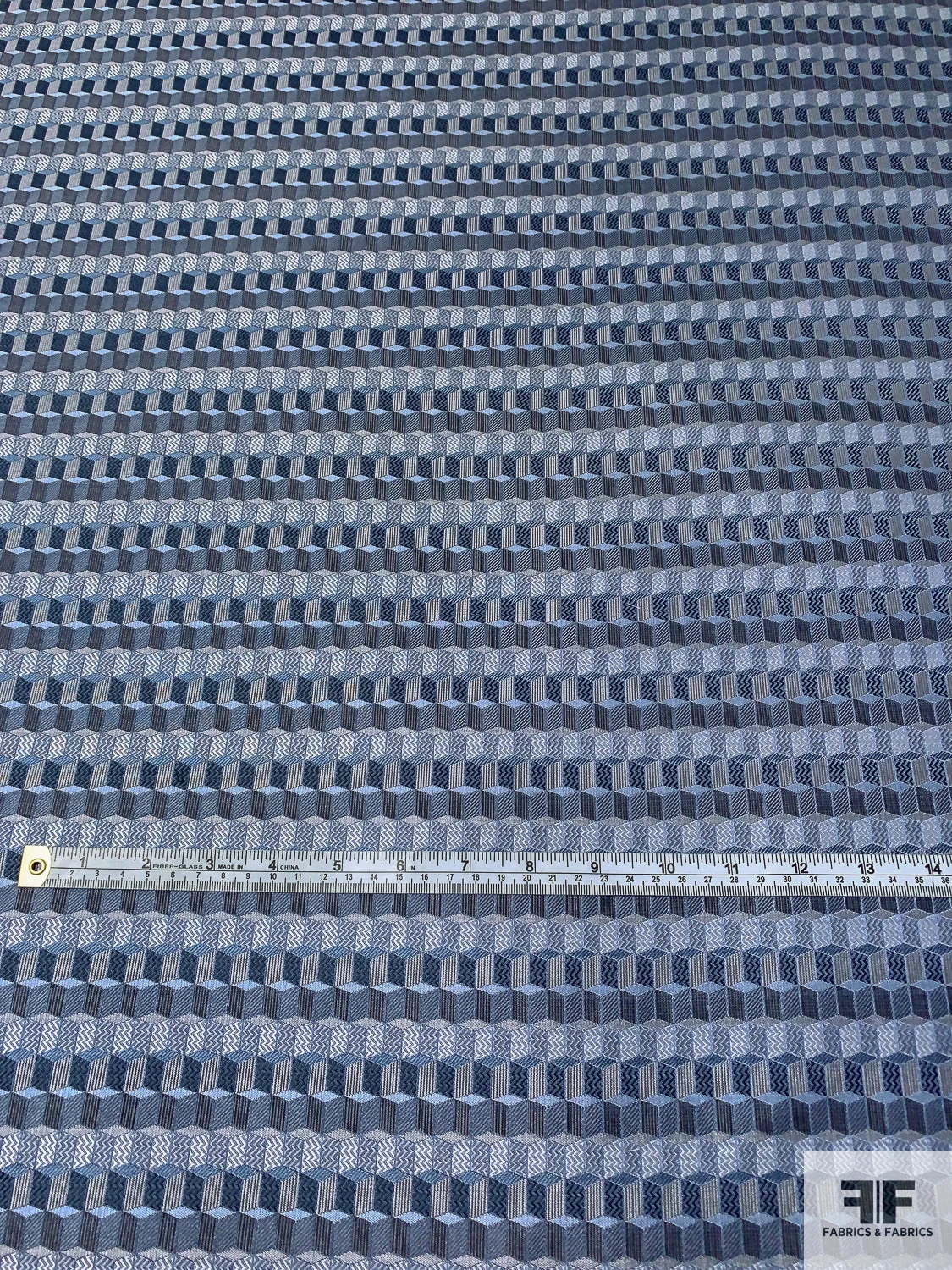Cube Mosaic Silk Necktie Jacquard Brocade - Dusty Blues / Black / White / Grey 7 Cube Mosaic Silk Necktie Jacquard Brocade - Dusty Blues / Black / White / Grey - Image 5