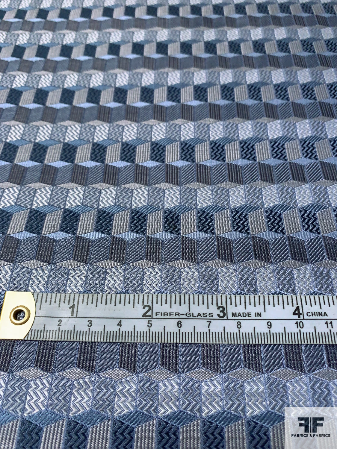 Cube Mosaic Silk Necktie Jacquard Brocade - Dusty Blues / Black / White / Grey 4 Cube Mosaic Silk Necktie Jacquard Brocade - Dusty Blues / Black / White / Grey - Image 2