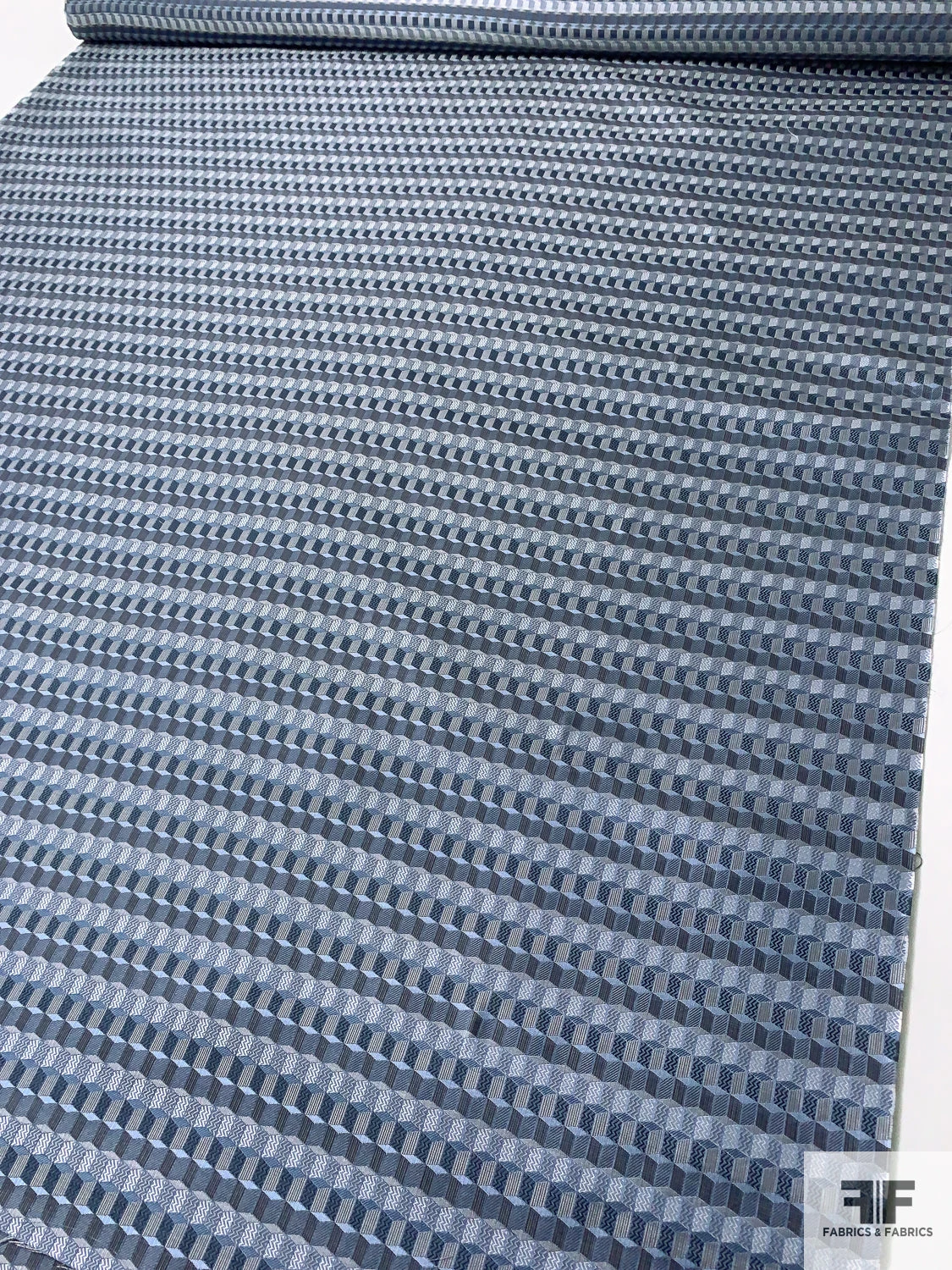 Cube Mosaic Silk Necktie Jacquard Brocade - Dusty Blues / Black / White / Grey 8 Cube Mosaic Silk Necktie Jacquard Brocade - Dusty Blues / Black / White / Grey - Image 6