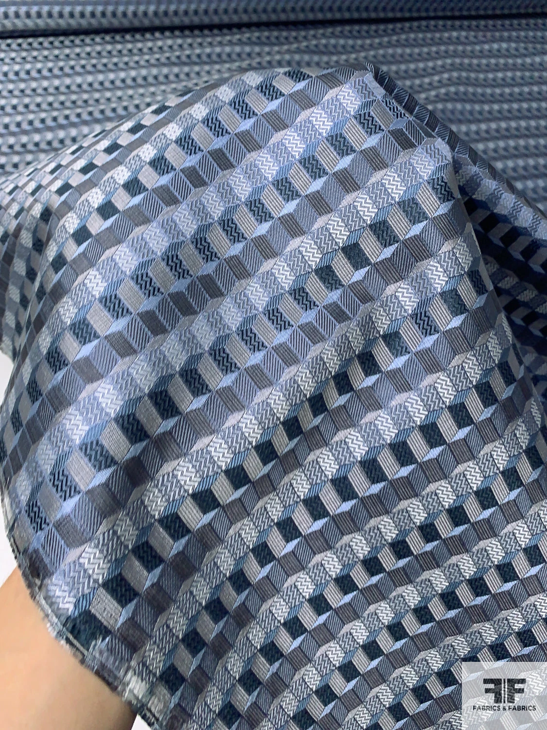 Cube Mosaic Silk Necktie Jacquard Brocade - Dusty Blues / Black / White / Grey 9 Cube Mosaic Silk Necktie Jacquard Brocade - Dusty Blues / Black / White / Grey - Image 7