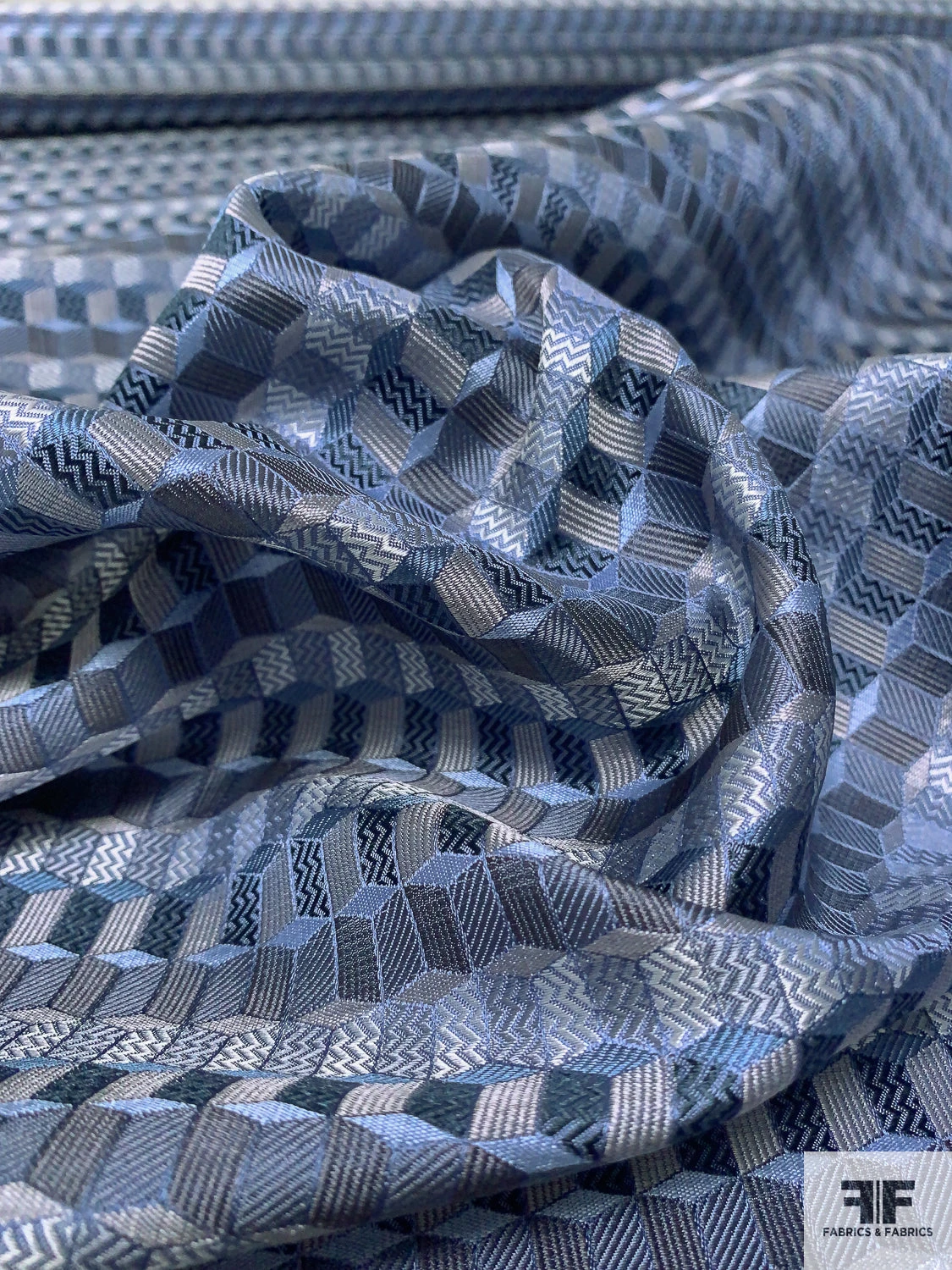 Cube Mosaic Silk Necktie Jacquard Brocade - Dusty Blues / Black / White / Grey 10 Cube Mosaic Silk Necktie Jacquard Brocade - Dusty Blues / Black / White / Grey - Image 8