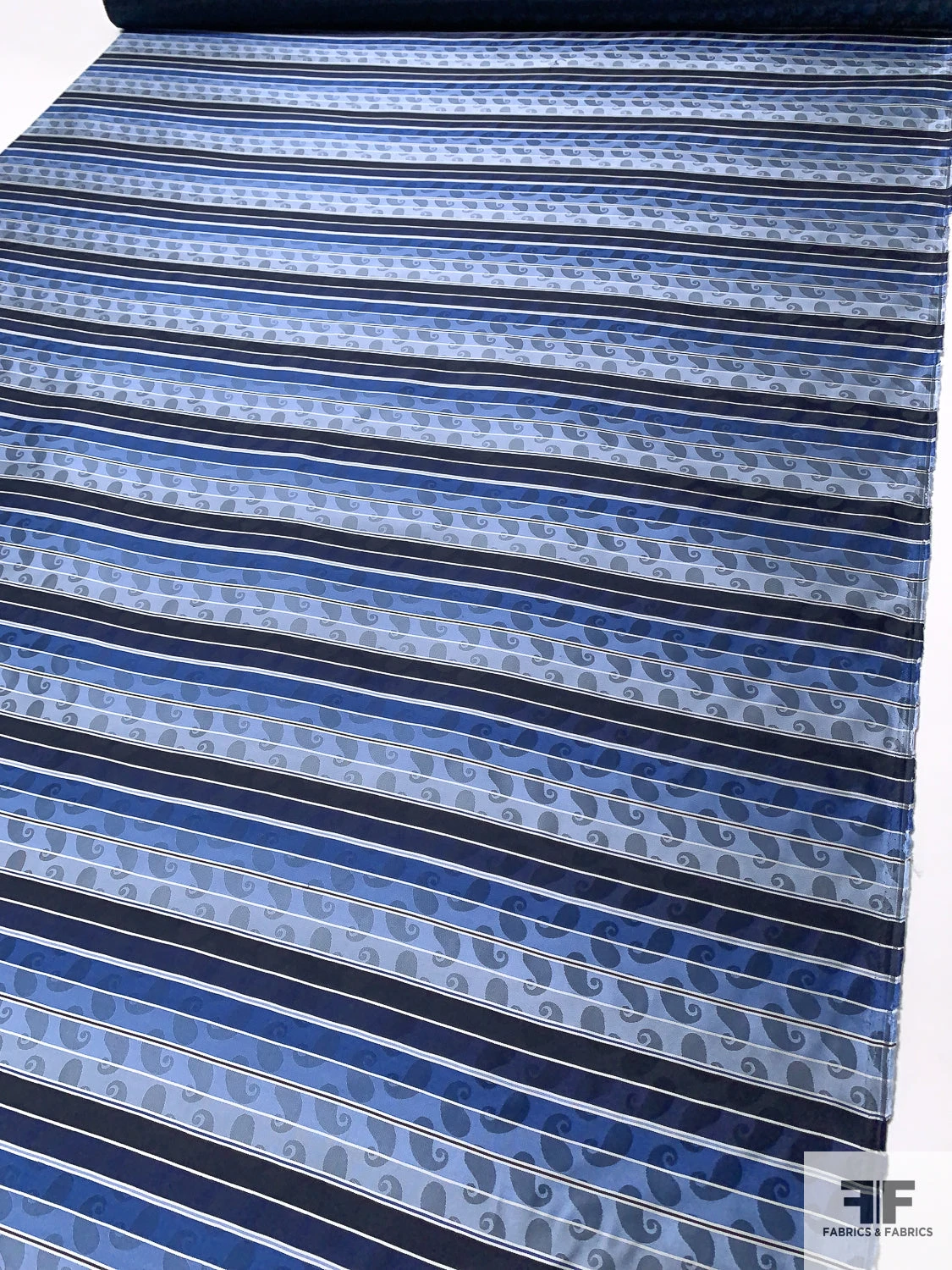 Paisley Striped Silk Necktie Jacquard Brocade - Shades Of Blue / White 8 Paisley Striped Silk Necktie Jacquard Brocade - Shades Of Blue / White - Image 6