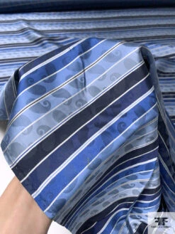 Paisley Striped Silk Necktie Jacquard Brocade - Shades Of Blue / White 16 Paisley Striped Silk Necktie Jacquard Brocade - Shades Of Blue / White -Fabrics And Fabrics Store 16101 7