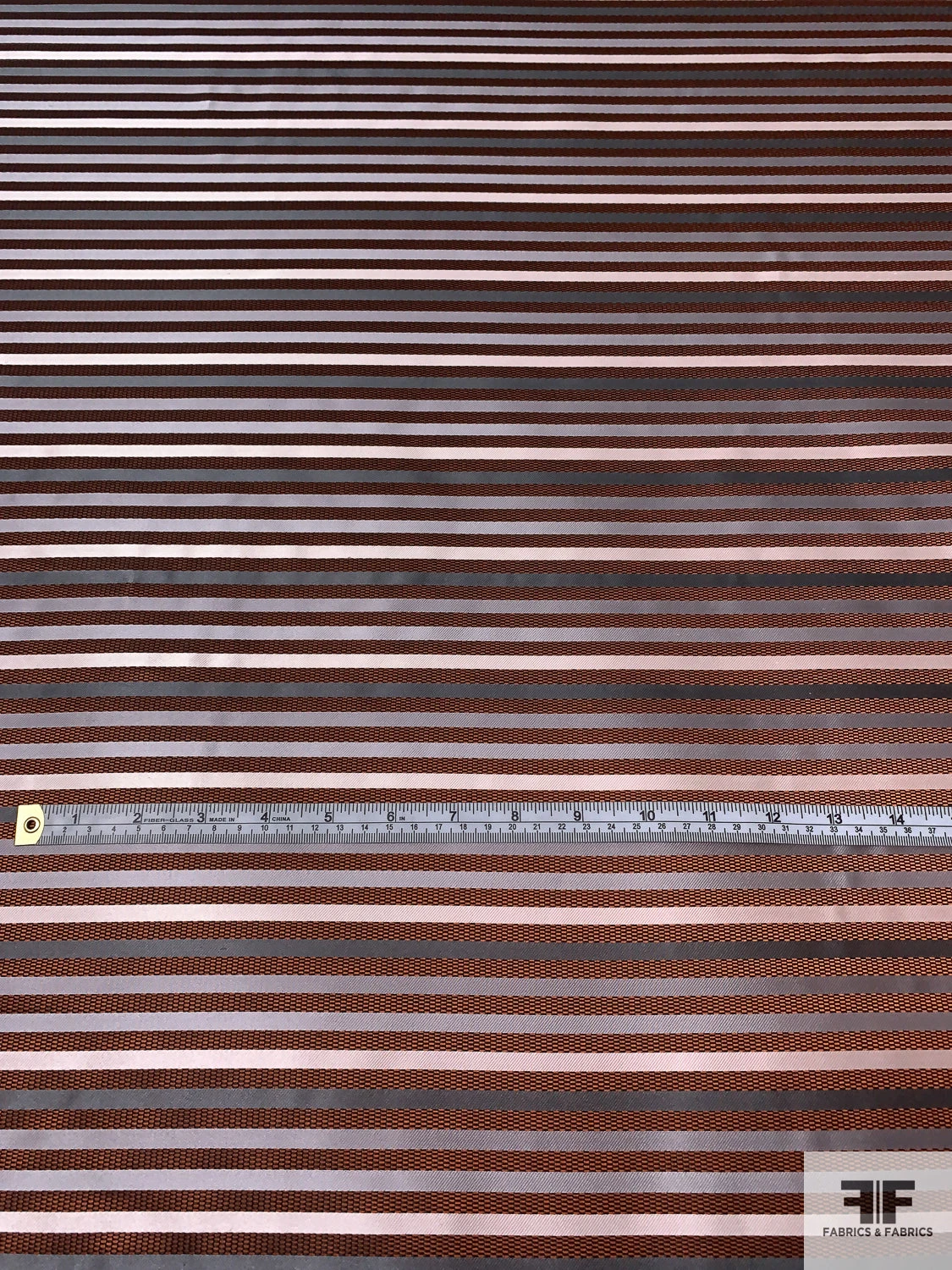 Horizontal Striped Silk Necktie Jacquard Brocade - Orange / Greys / Black / White 7 Horizontal Striped Silk Necktie Jacquard Brocade - Orange / Greys / Black / White - Image 5