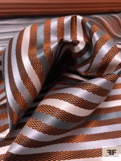 Horizontal Striped Silk Necktie Jacquard Brocade - Orange / Greys / Black / White