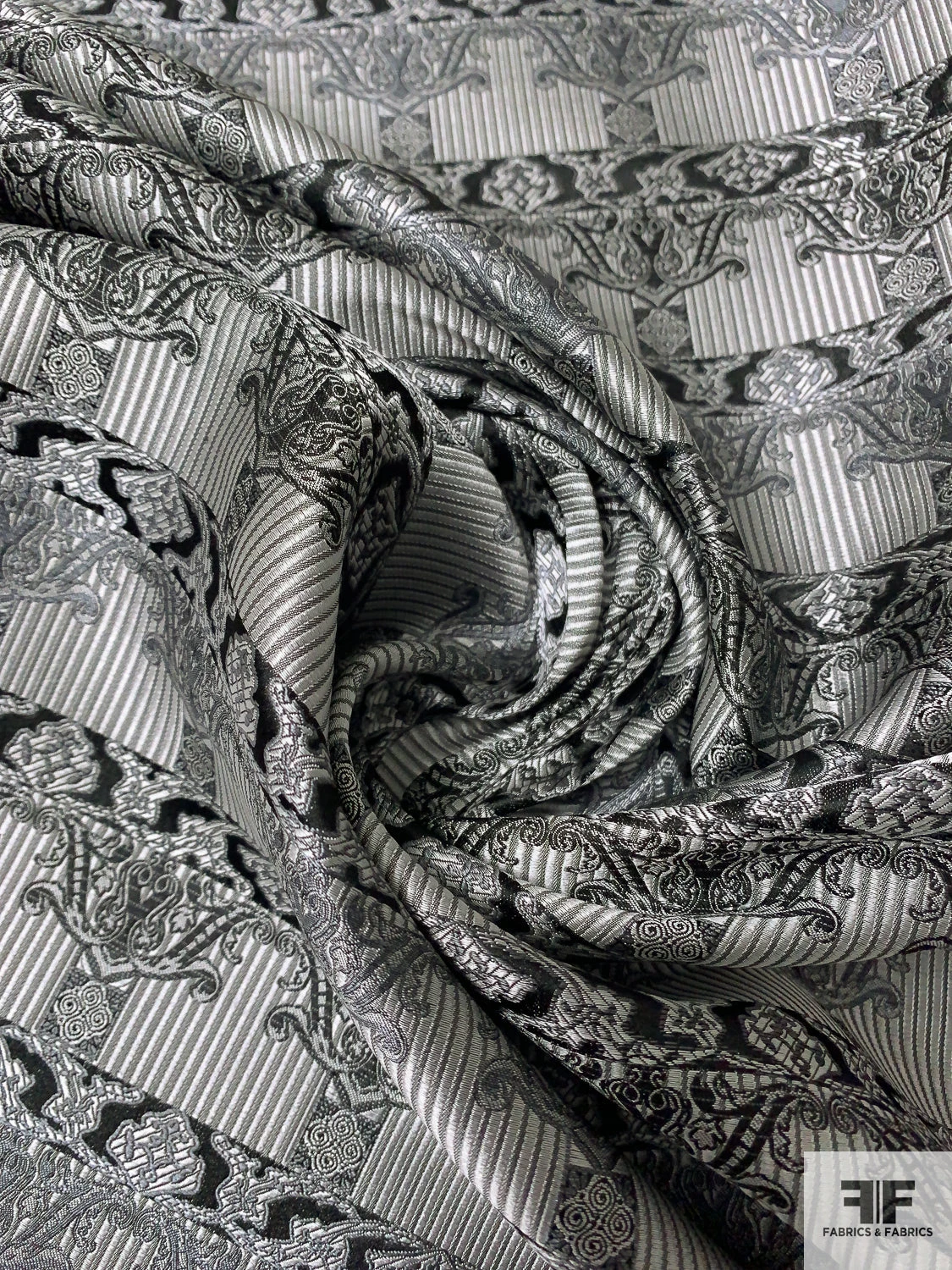 Historical Silk Necktie Jacquard Brocade - Grey / Black 7 Historical Silk Necktie Jacquard Brocade - Grey / Black - Image 5