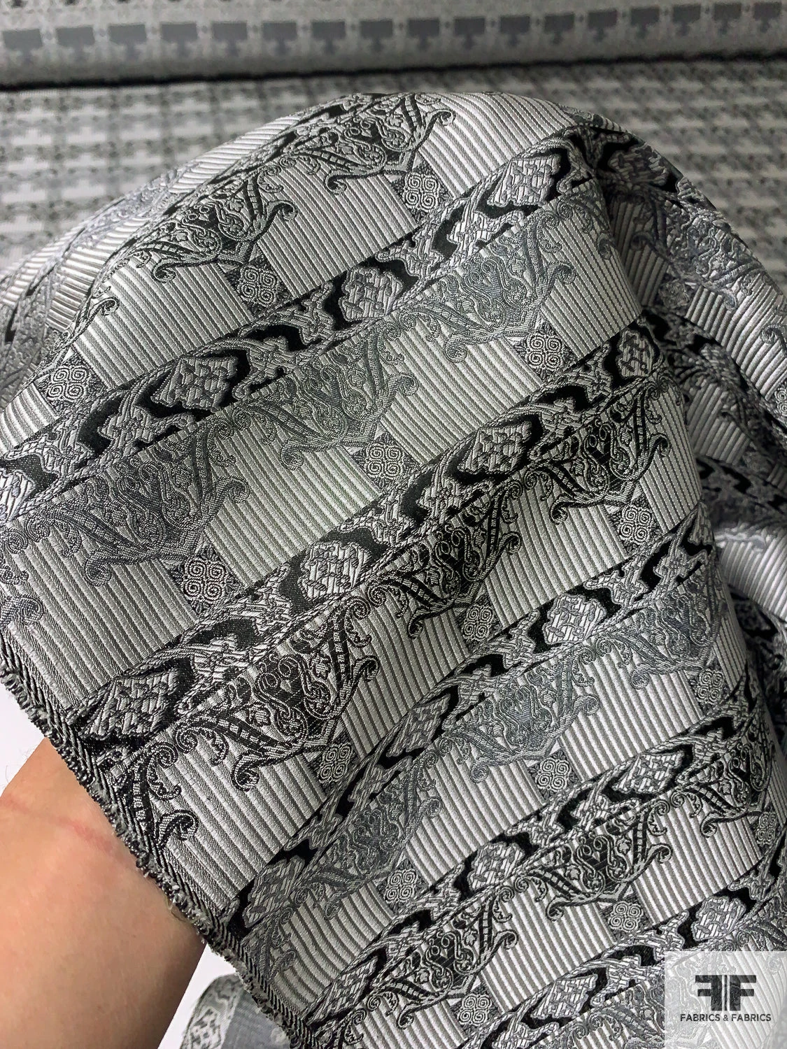 Historical Silk Necktie Jacquard Brocade - Grey / Black 3 Historical Silk Necktie Jacquard Brocade - Grey / Black
