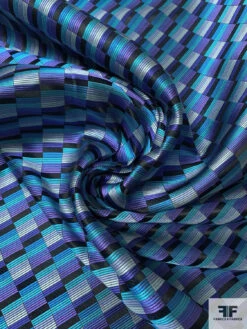 Gradient Squares Silk Necktie Jacquard Brocade - Turquoise / Purple / Black / Grey