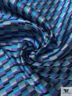Gradient Squares Silk Necktie Jacquard Brocade - Turquoise / Purple / Black / Grey 12 Gradient Squares Silk Necktie Jacquard Brocade - Turquoise / Purple / Black / Grey -Fabrics And Fabrics Store 16116 2