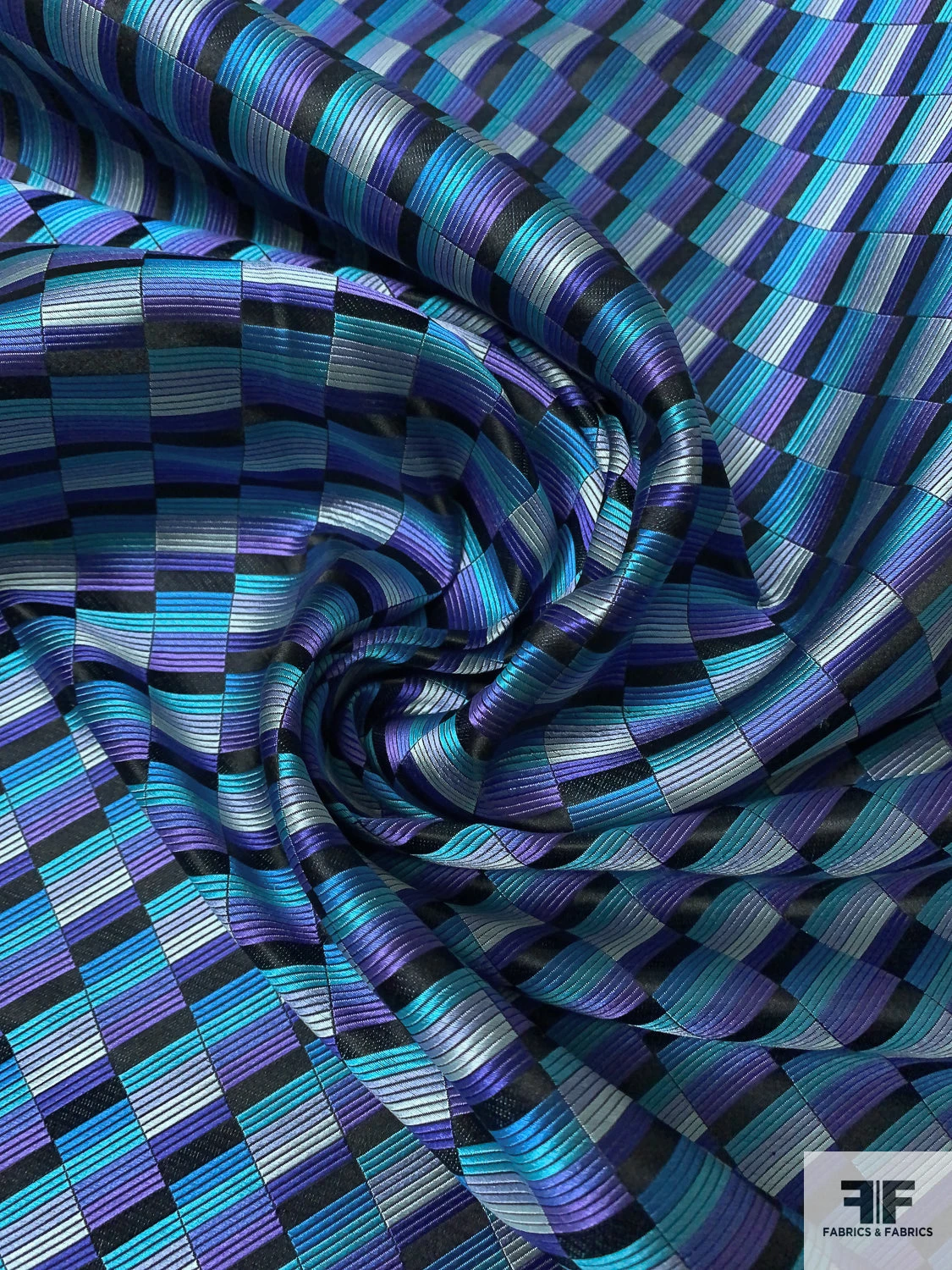 Gradient Squares Silk Necktie Jacquard Brocade - Turquoise / Purple / Black / Grey 5 Gradient Squares Silk Necktie Jacquard Brocade - Turquoise / Purple / Black / Grey - Image 3