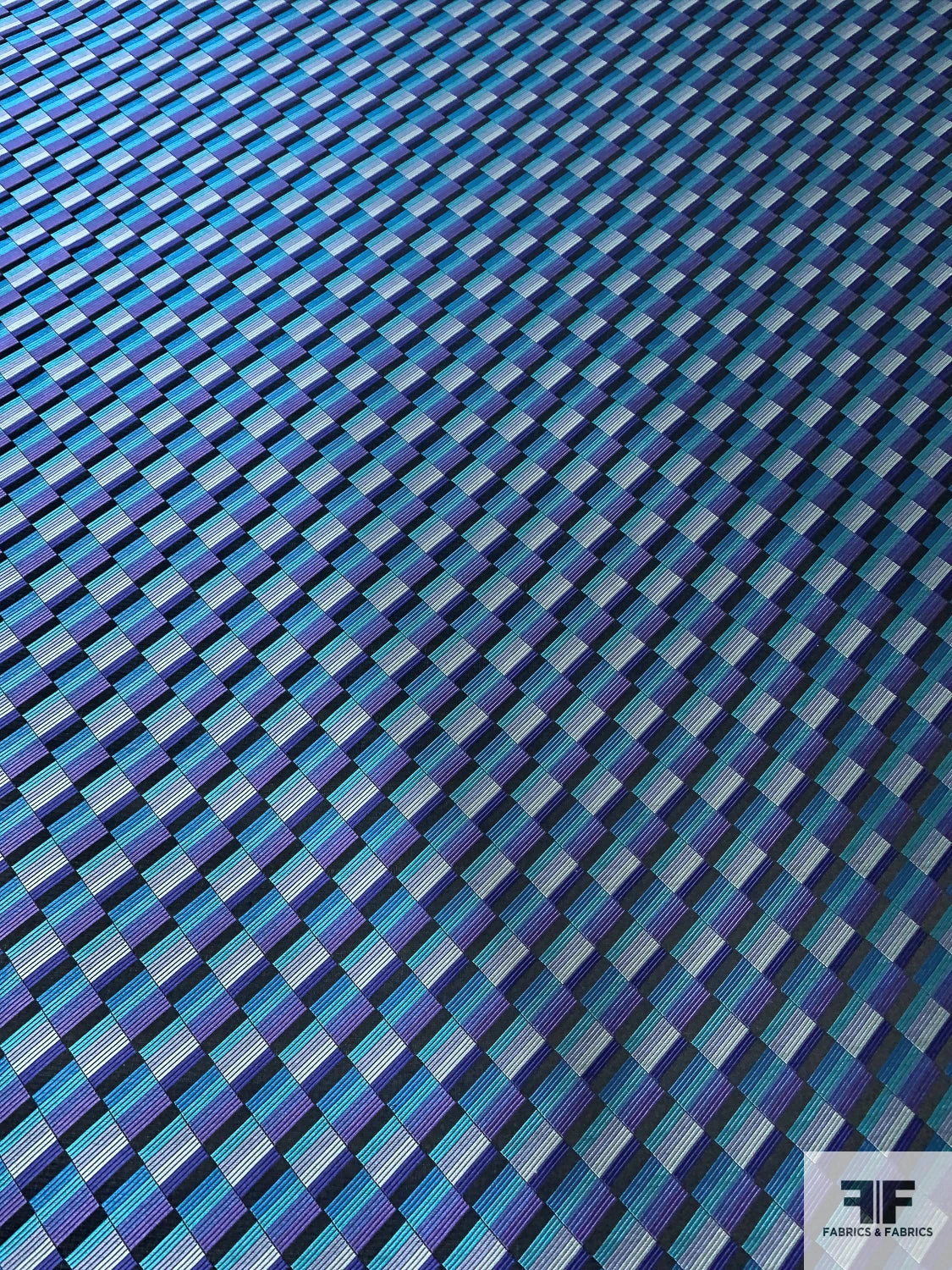 Gradient Squares Silk Necktie Jacquard Brocade - Turquoise / Purple / Black / Grey 6 Gradient Squares Silk Necktie Jacquard Brocade - Turquoise / Purple / Black / Grey - Image 4