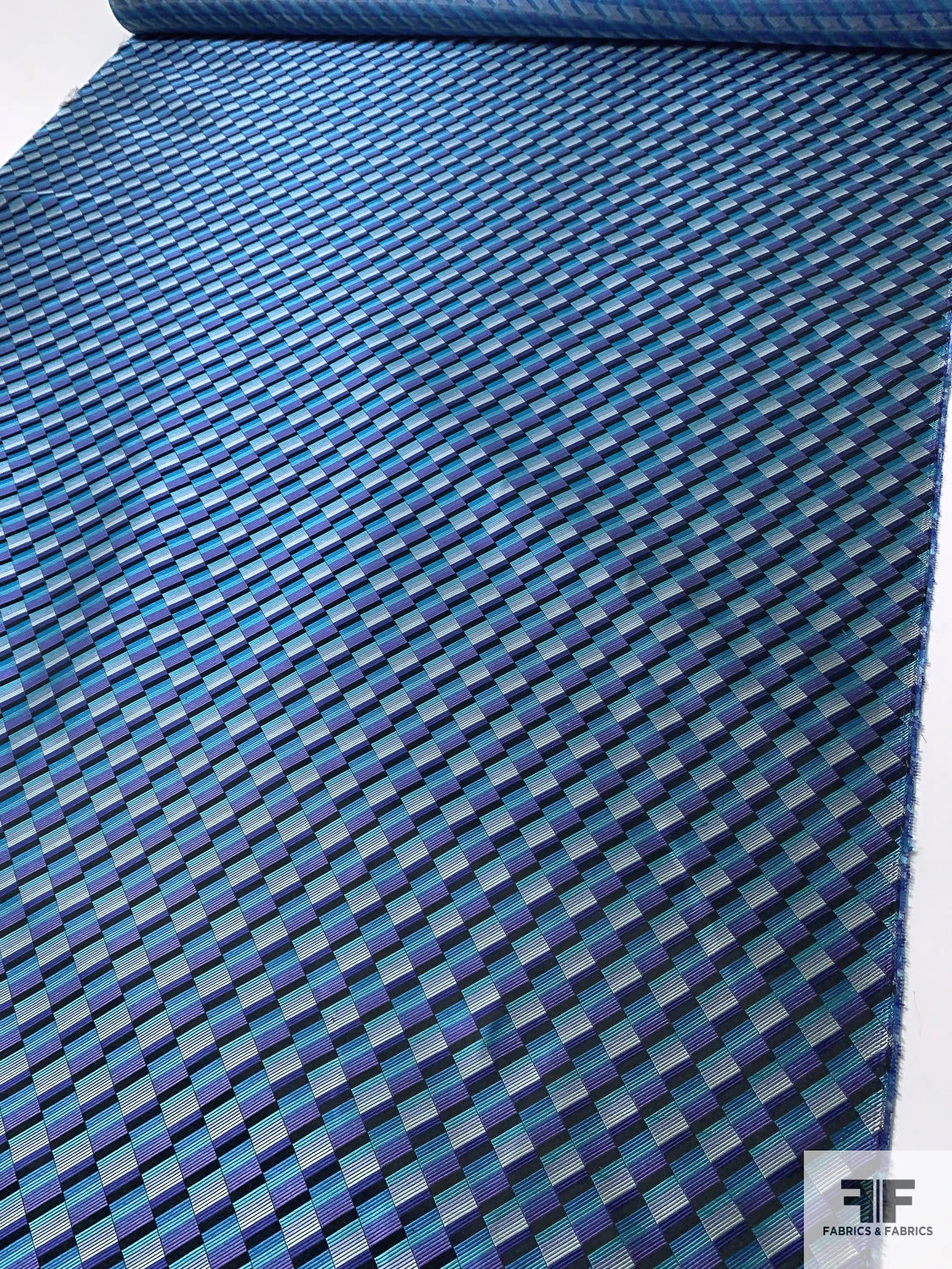 Gradient Squares Silk Necktie Jacquard Brocade - Turquoise / Purple / Black / Grey 8 Gradient Squares Silk Necktie Jacquard Brocade - Turquoise / Purple / Black / Grey - Image 6