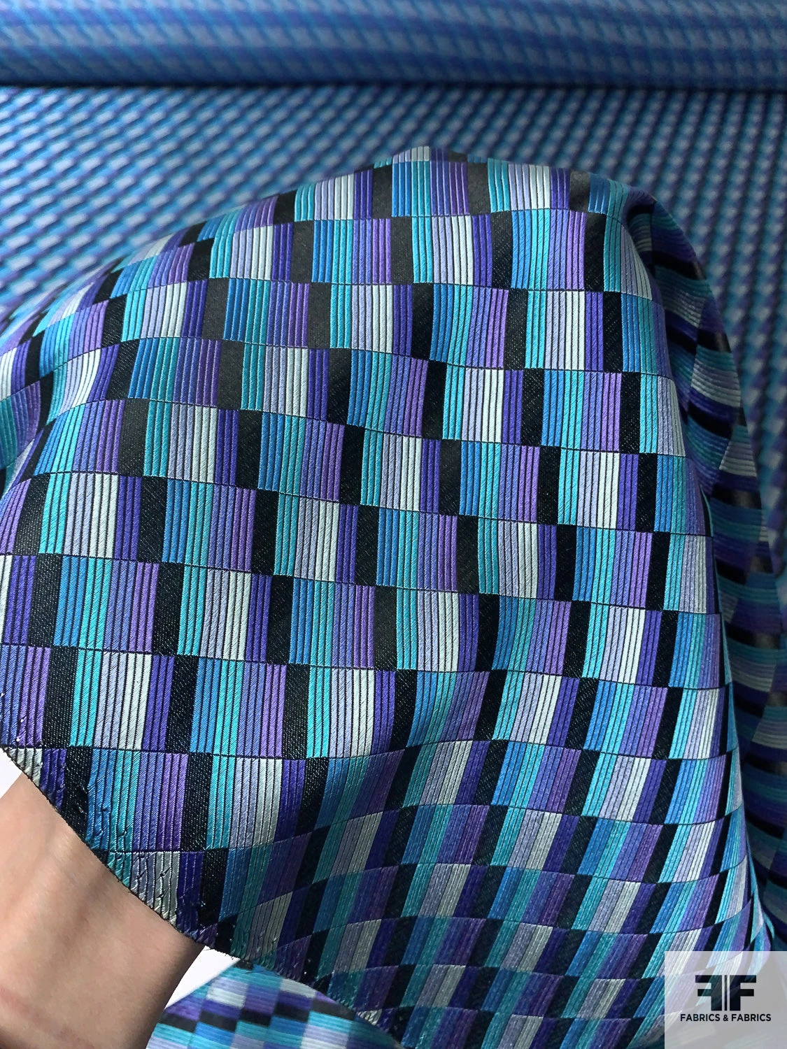 Gradient Squares Silk Necktie Jacquard Brocade - Turquoise / Purple / Black / Grey 9 Gradient Squares Silk Necktie Jacquard Brocade - Turquoise / Purple / Black / Grey - Image 7