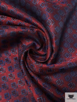 Dimensional Geometric Silk Necktie Jacquard Brocade - Red / Blue / Light Blue -Fabrics And Fabrics Store 16119 1