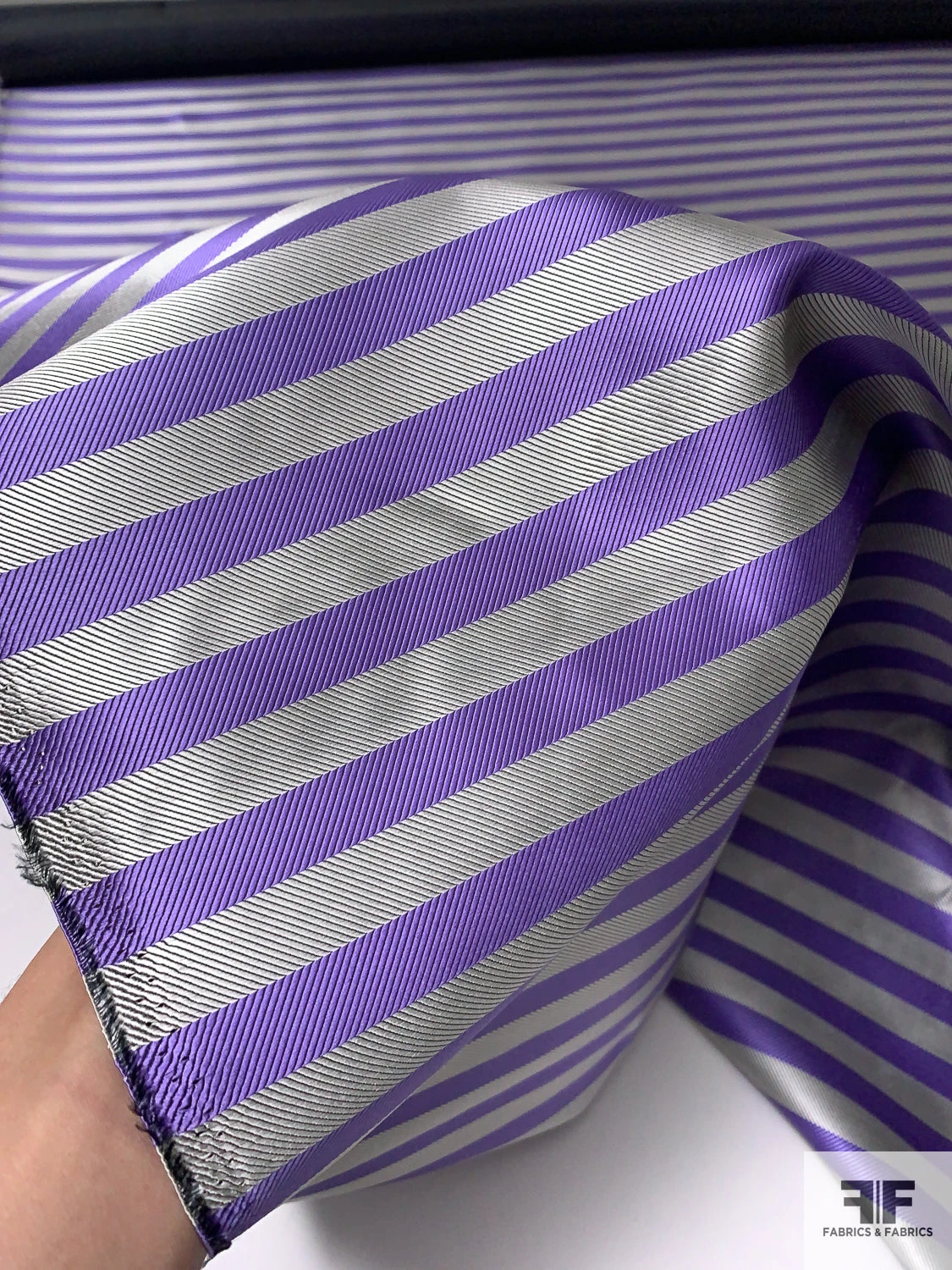 Horizontal Striped Silk Necktie Jacquard Brocade - Violet / Grey 10 Horizontal Striped Silk Necktie Jacquard Brocade - Violet / Grey - Image 8