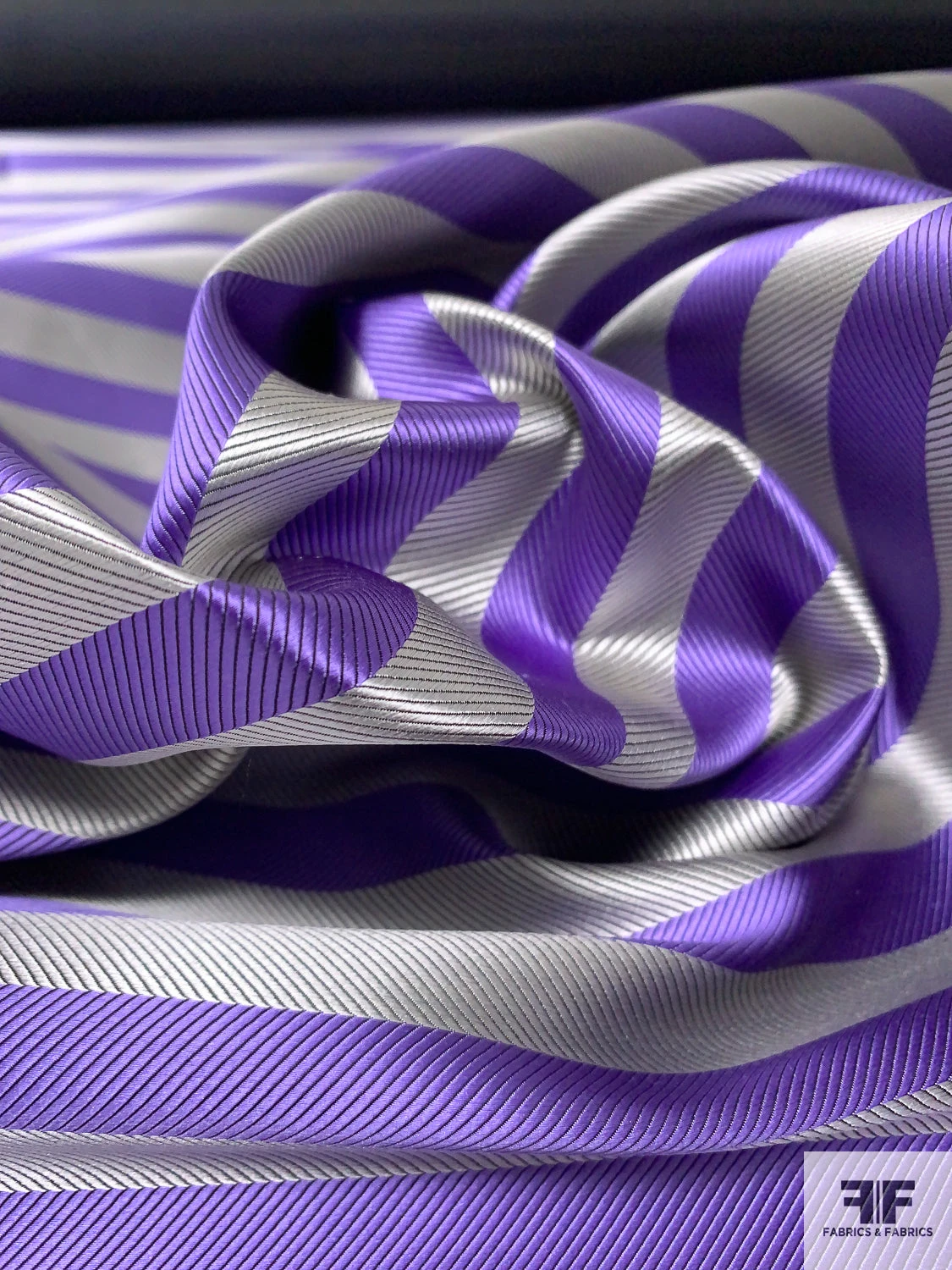 Horizontal Striped Silk Necktie Jacquard Brocade - Violet / Grey 4 Horizontal Striped Silk Necktie Jacquard Brocade - Violet / Grey - Image 2