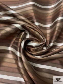 Horizontal Striped Silk Necktie Jacquard Brocade - Shades Of Brown / Off-White