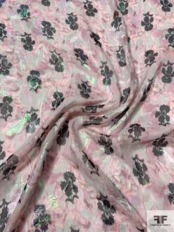 Anna Sui Floral Printed Aurora Borealis Metallic Silk Chiffon - Dusty Rose / Black / Grey 12 Anna Sui Floral Printed Aurora Borealis Metallic Silk Chiffon - Dusty Rose / Black / Grey -Fabrics And Fabrics Store 16188 2