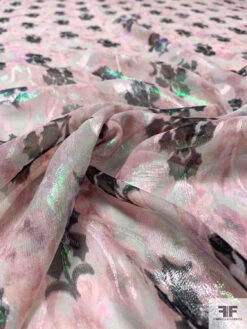 Anna Sui Floral Printed Aurora Borealis Metallic Silk Chiffon - Dusty Rose / Black / Grey 13 Anna Sui Floral Printed Aurora Borealis Metallic Silk Chiffon - Dusty Rose / Black / Grey -Fabrics And Fabrics Store 16188 3