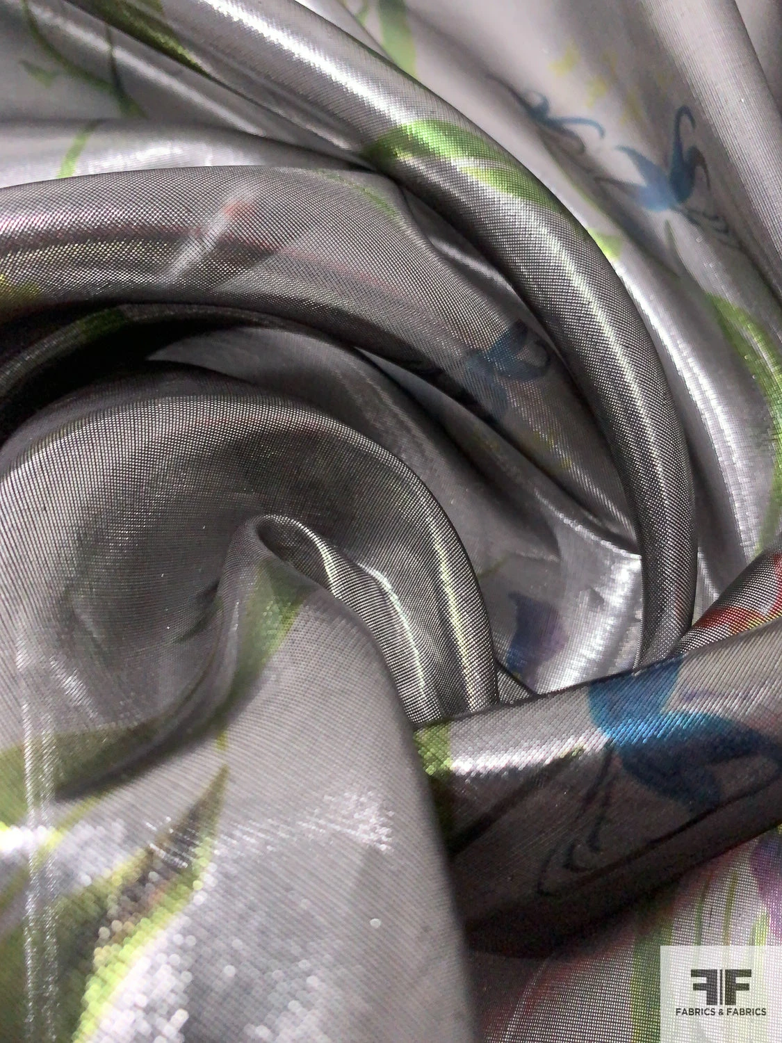 Floral Garden Printed Tissue Lamé - Metallic Grey / Green / Purple / Blue 6 Floral Garden Printed Tissue Lamé - Metallic Grey / Green / Purple / Blue - Image 4
