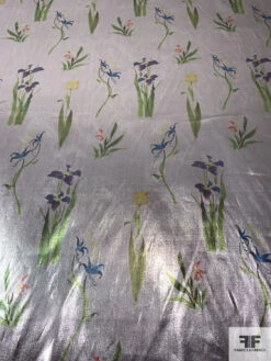 Floral Garden Printed Tissue Lamé - Metallic Grey / Green / Purple / Blue 14 Floral Garden Printed Tissue Lamé - Metallic Grey / Green / Purple / Blue -Fabrics And Fabrics Store 16197 4