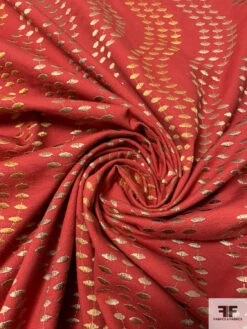 Wavy Striped Embroidered Cotton Canvas - Brick Red / Earth Tones