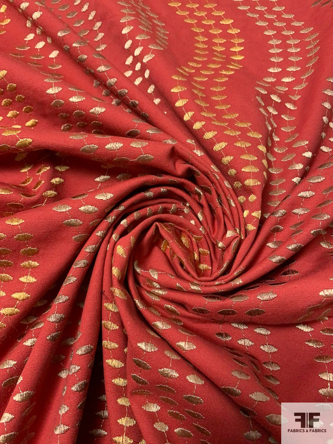 Wavy Striped Embroidered Cotton Canvas - Brick Red / Earth Tones 3 Wavy Striped Embroidered Cotton Canvas - Brick Red / Earth Tones