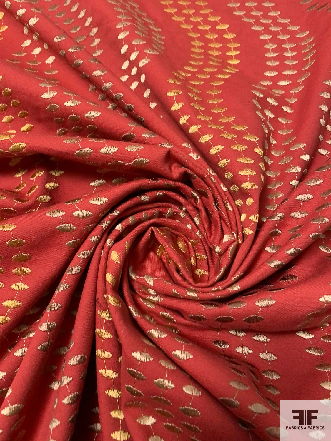 Wavy Striped Embroidered Cotton Canvas - Brick Red / Earth Tones 5 Wavy Striped Embroidered Cotton Canvas - Brick Red / Earth Tones - Image 3